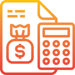 Icon representing calculator and document with money, - symbol of business valuations and due diligence