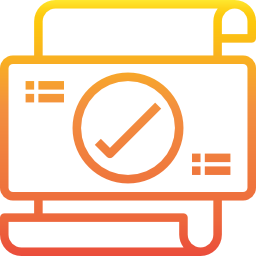 Icon representing a document with approval tick on it representing approvals