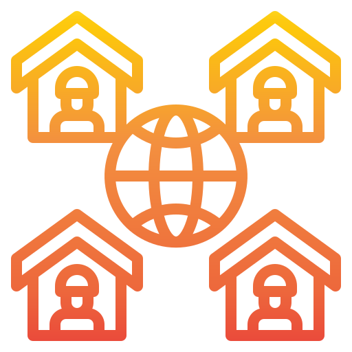 Icon representing worldwide investment advice with multiple houses across a globe