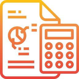 Icon representing calculator and paper with ROI. Symbol of international structure optimisations for best ROI